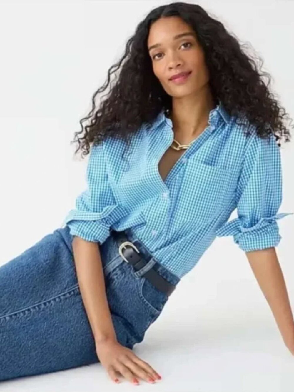 J. Crew | 2023 Organic Cotton Garcon Shirt Gingham Plaid Blue White | Size 6
